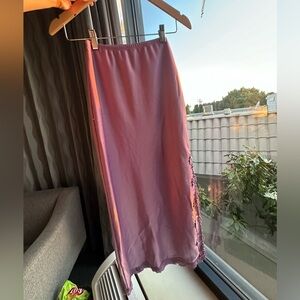 Wild Fable Satin & Lace MIDI Skirt Side Slit XXS